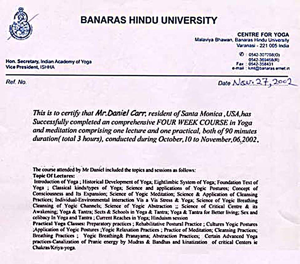 Banaras University Yoga Certificate