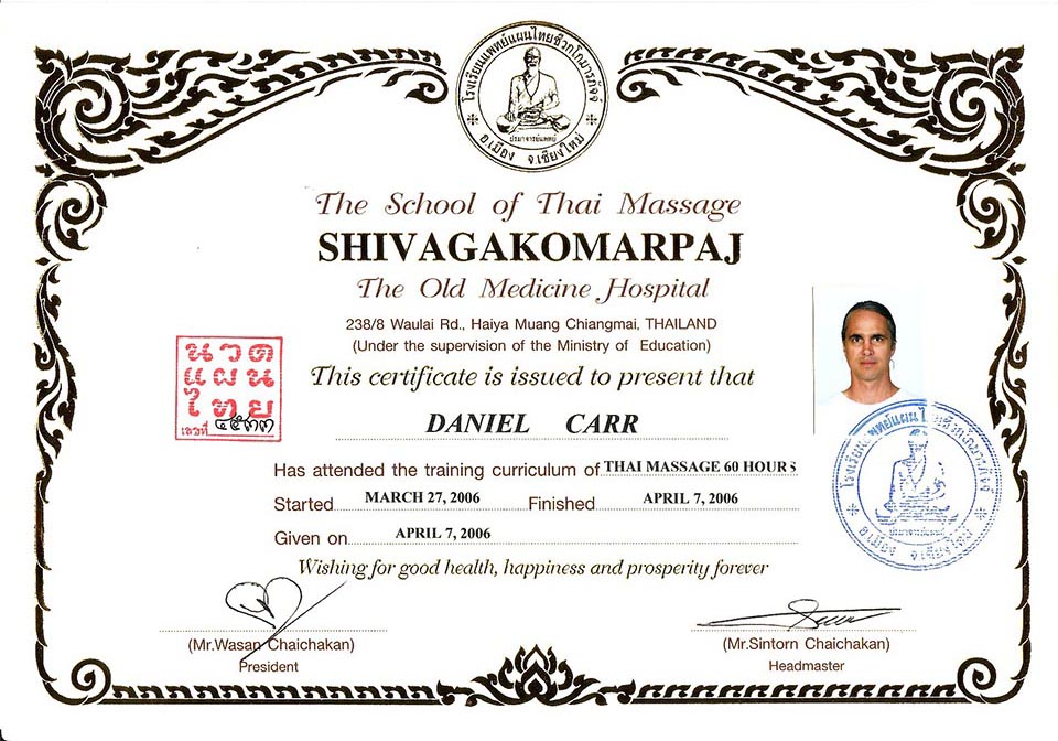 Old Medicine Hospital Thai Massage Certificate