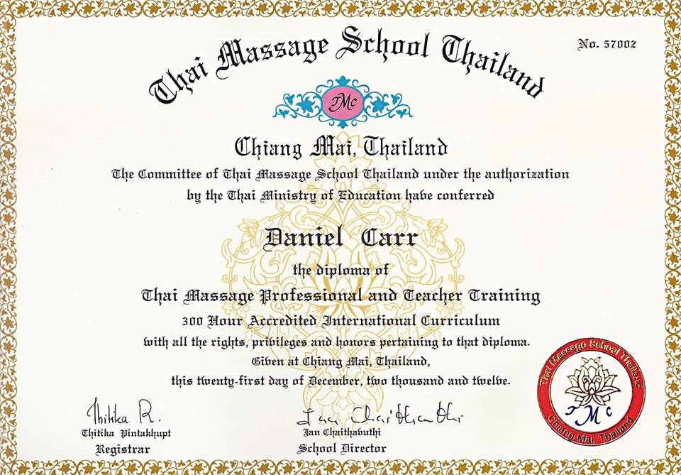 Thai Massage & Massage Therapy Course Certificate